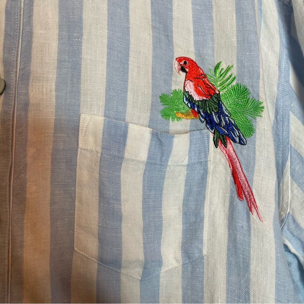 Soft Surroundings Button Down Paradise Parrot Linen Blouse - Picture 3 of 5